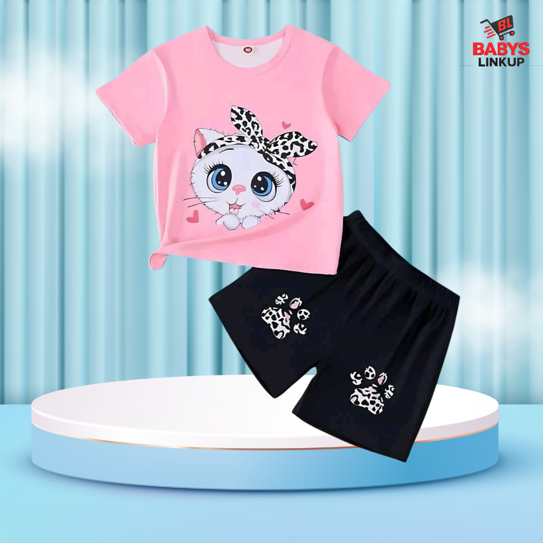 Cute Cat Printed T-Shirt Set | Soft Cotton | Hit for Summer – (6M – 6 Years) Baby's LinkUp