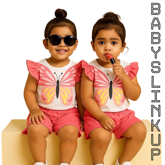 Girls Butterfly printed T-Shirt Set | Soft Cotton | Hit for Summer (6 M– 6 Years)