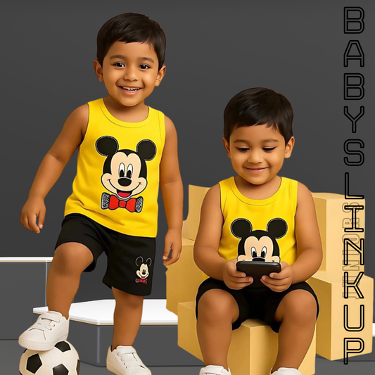 MICKEY MOUCE Printed T-Shirt Set | Soft Cotton | Hit for Summer (6 M– 6 Years)
