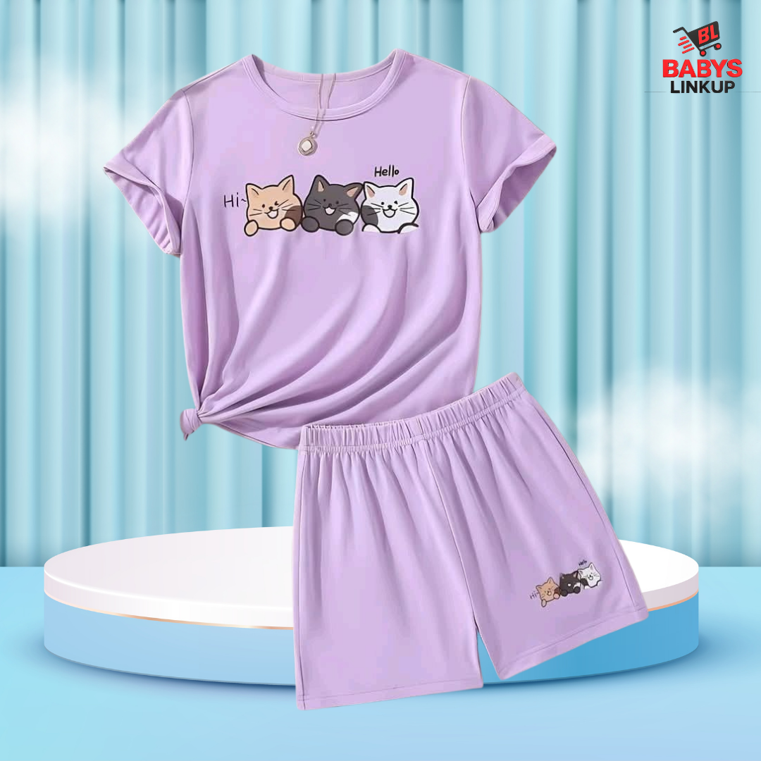 Three Cat Printed T-Shirt Set | Soft Cotton | Hit for Summer (6 M– 6 Years)