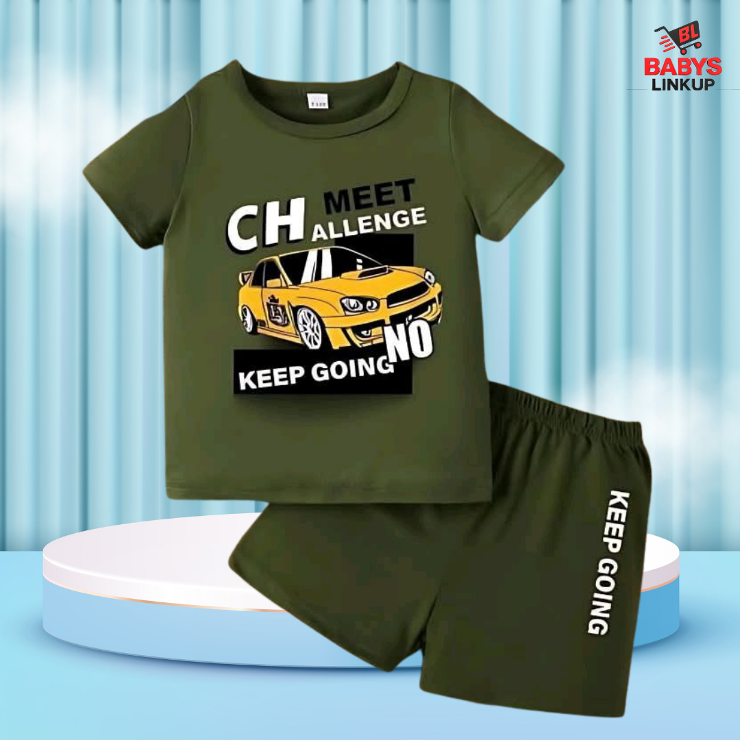 Car Printed T-Shirt Set | Soft Cotton | Hit for Summer (6 M– 6 Years)