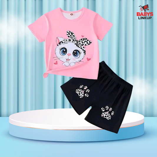 Cute Cat Printed T-Shirt Set | Soft Cotton | Hit for Summer – (6M – 6 Years) Baby's LinkUp