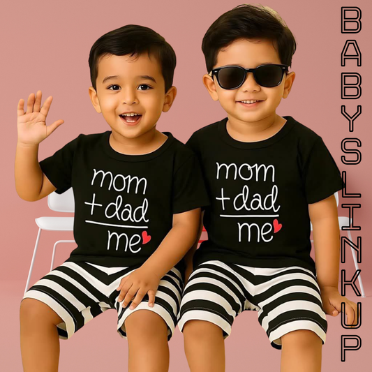 Mom+ Dad  Printed T-Shirt Set | Soft Cotton | Hit for Summer – (6M – 6 Years) Baby's Link Up