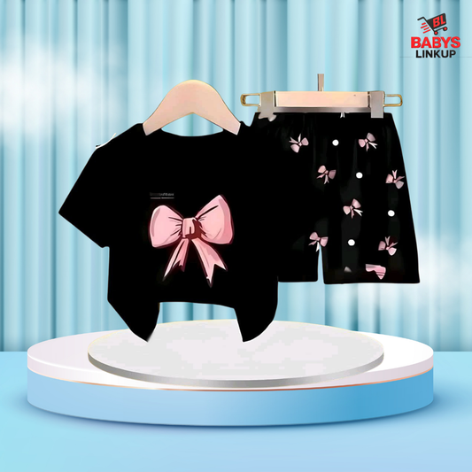 Girls Bou Top & Shorts Set – Soft Cotton Summer Hit Outfit for Babies (6 Months – 6 Years)