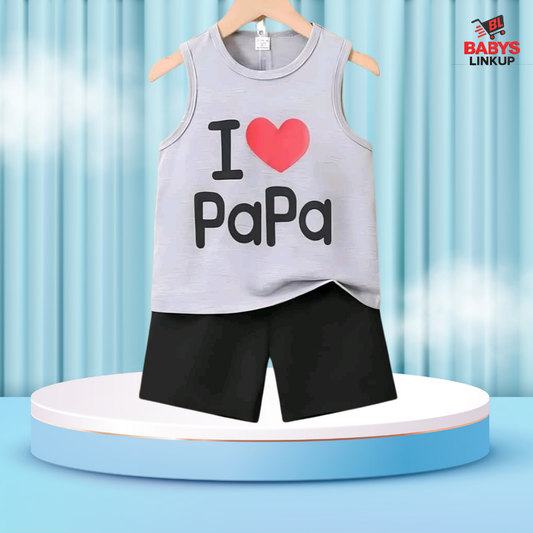 I Love Papa  Printed T-Shirt Set | Soft Cotton | Hit for Summer – (6M – 6 Years) Baby's LinkUp