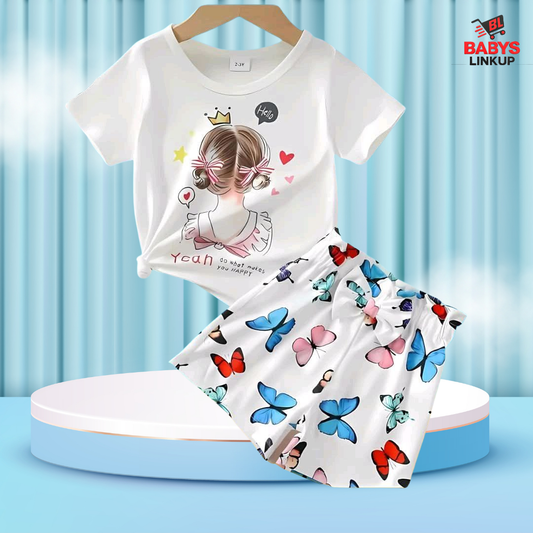 Cute Girls   Printed T-Shirt Set | Soft Cotton | Hit for Summer – (6M – 6 Years)