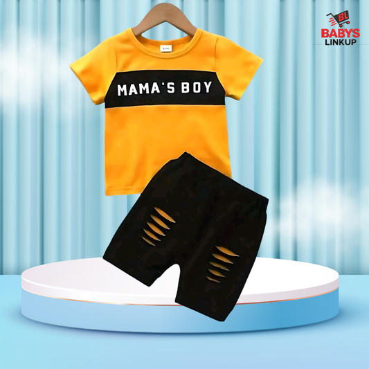 MAMA'S BOY Printed T-Shirt Set | Soft Cotton | Hit for Summer – (6M – 6 Years) Baby's LinkUp