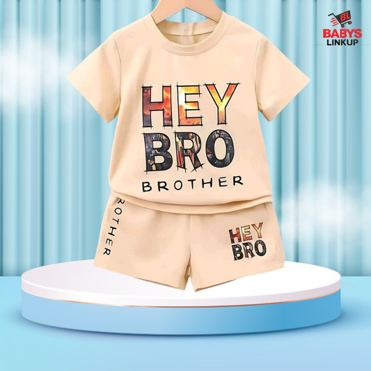 HEY BRO Printed T-Shirt Set | Soft Cotton | Hit for Summer – (6M – 6 Years) Baby's LinkUp