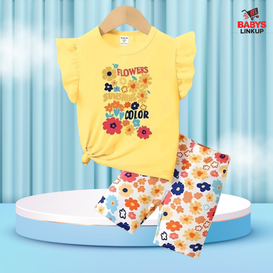 Yellow Flowers   Printed  T-Shirt Set | Soft Cotton | Hit for Summer   (6 M– 6 Years)