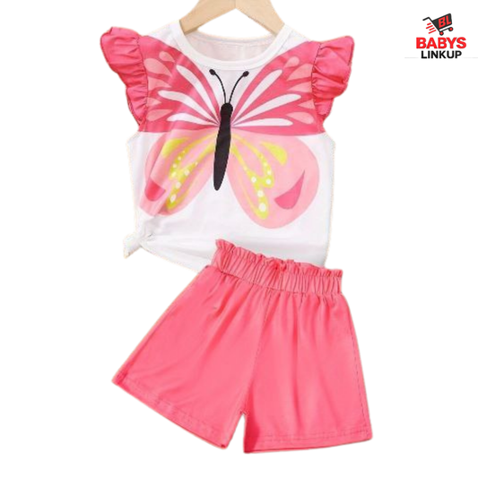 Girls Butterfly printed T-Shirt Set | Soft Cotton | Hit for Summer   (6 M– 6 Years)