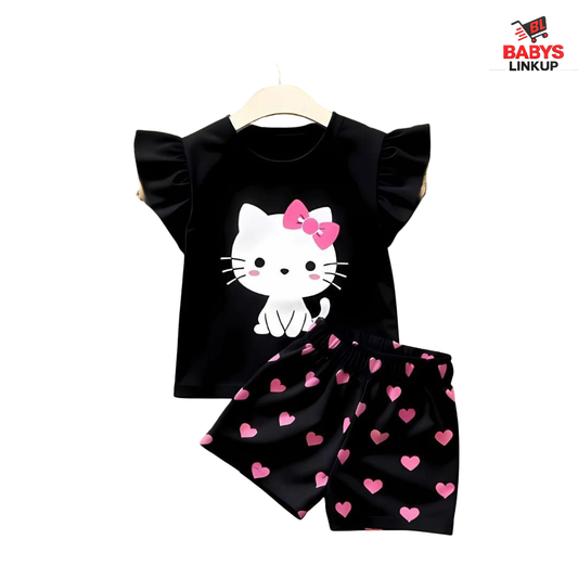 Cute Cat Top & Shorts Set – Soft Cotton Summer Hit Outfit for Babies (6 Months – 6 Years)